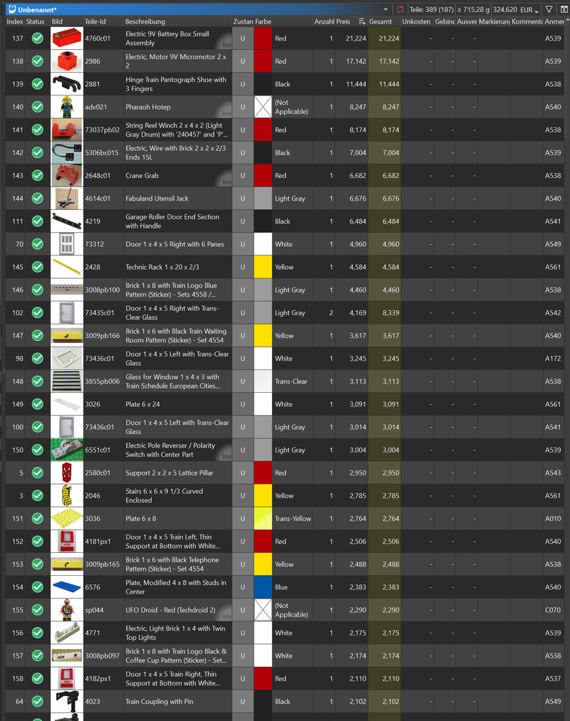 Liste de pièces depuis BrickStore