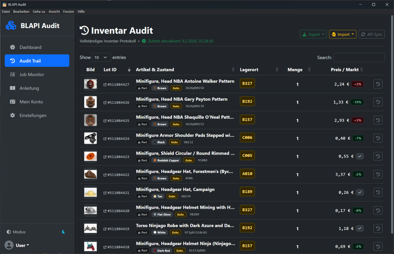 Rollback de l'inventaire blapi Audit