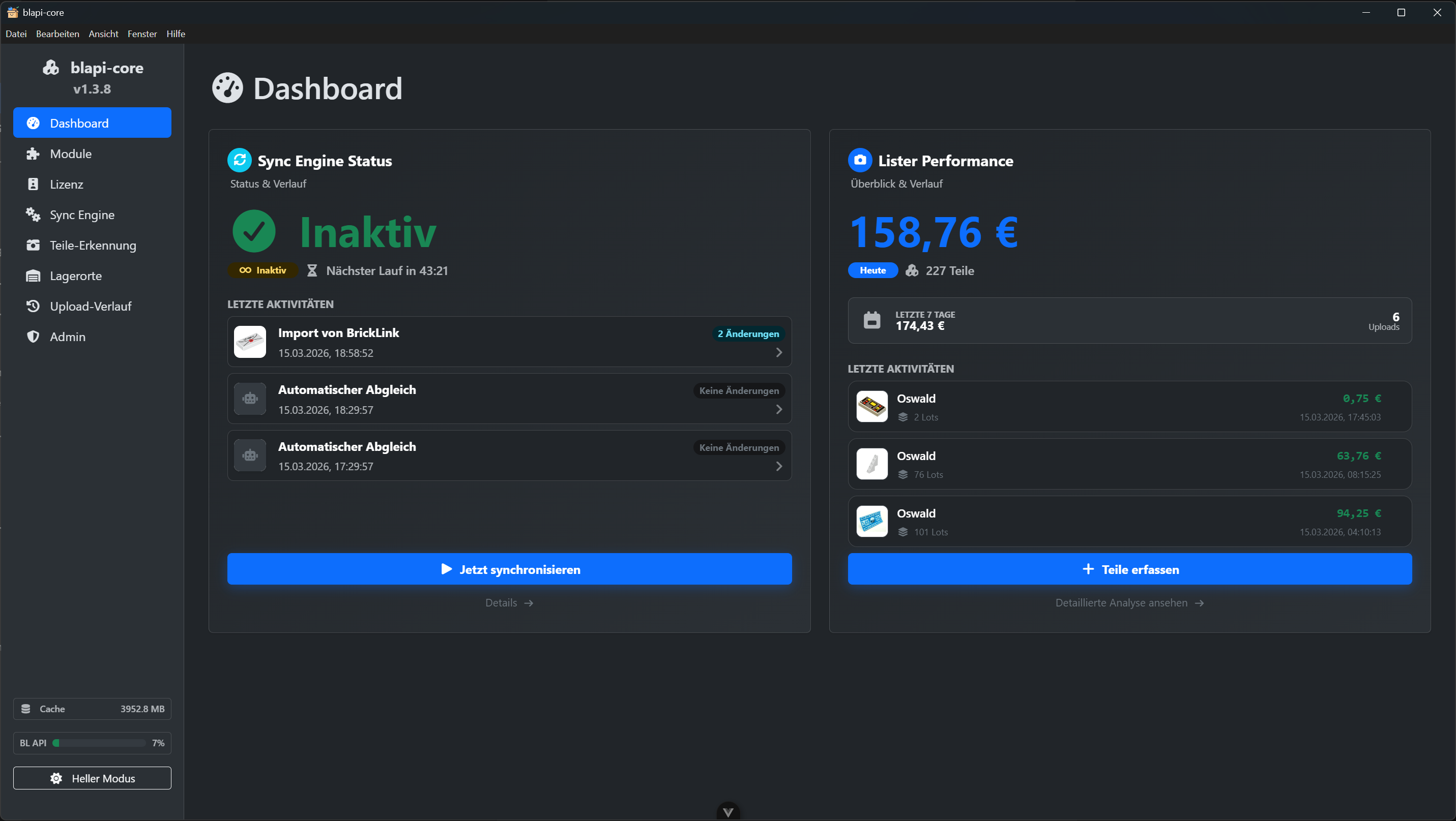 Dashboard nach erfolgreichem Upload