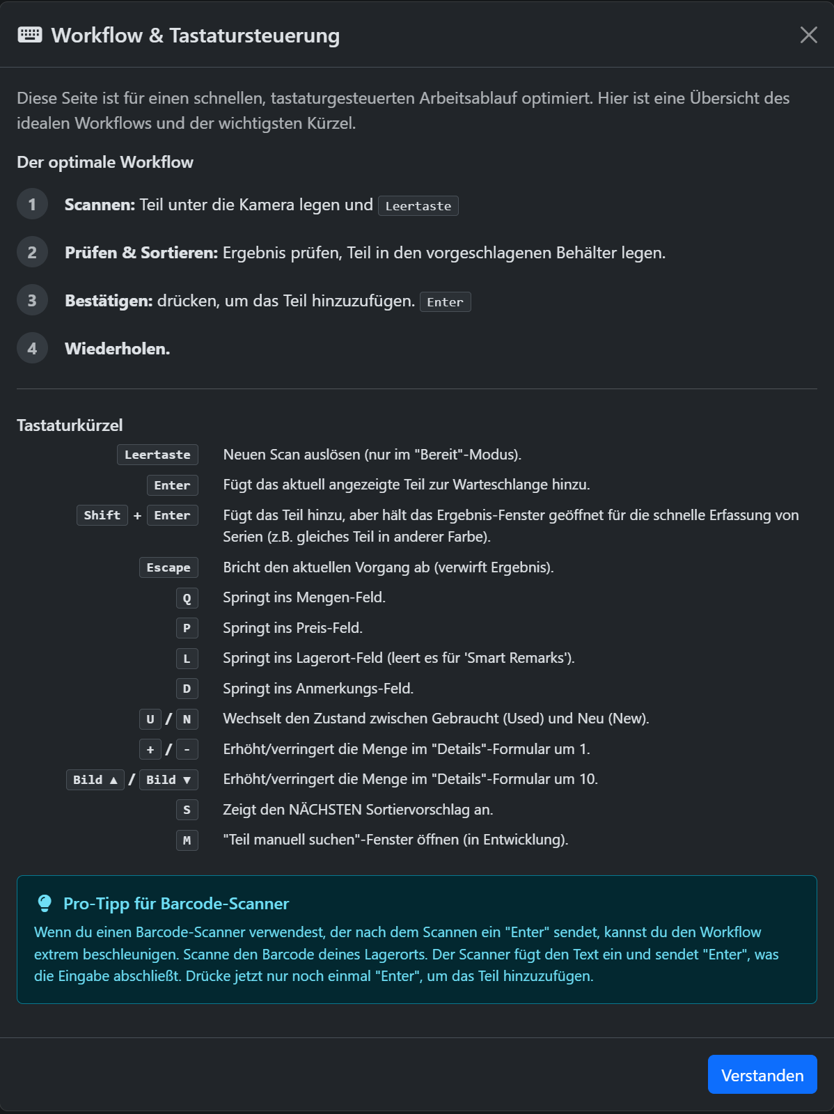 Übersicht der Tastaturkürzel