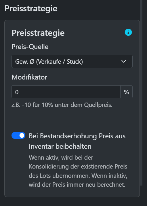 Einstellungen der Preisstrategie