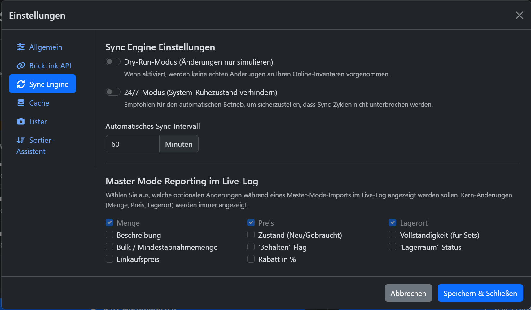 Paramètres du Sync Engine