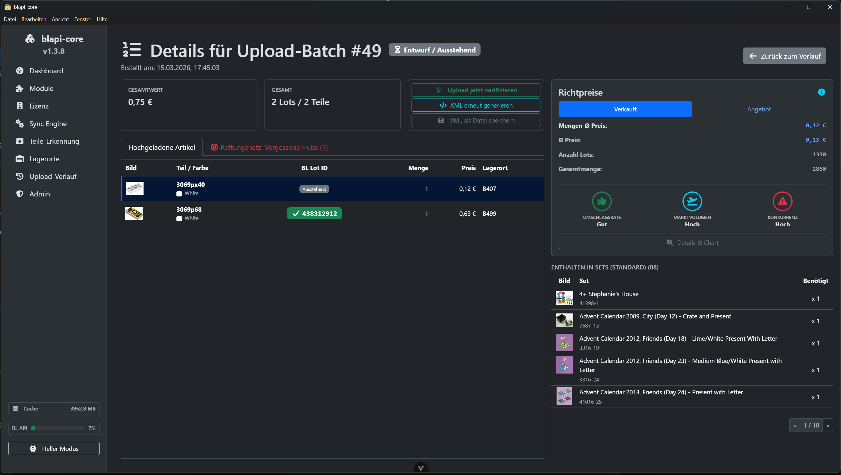 Detail-Ansicht eines Upload-Batches