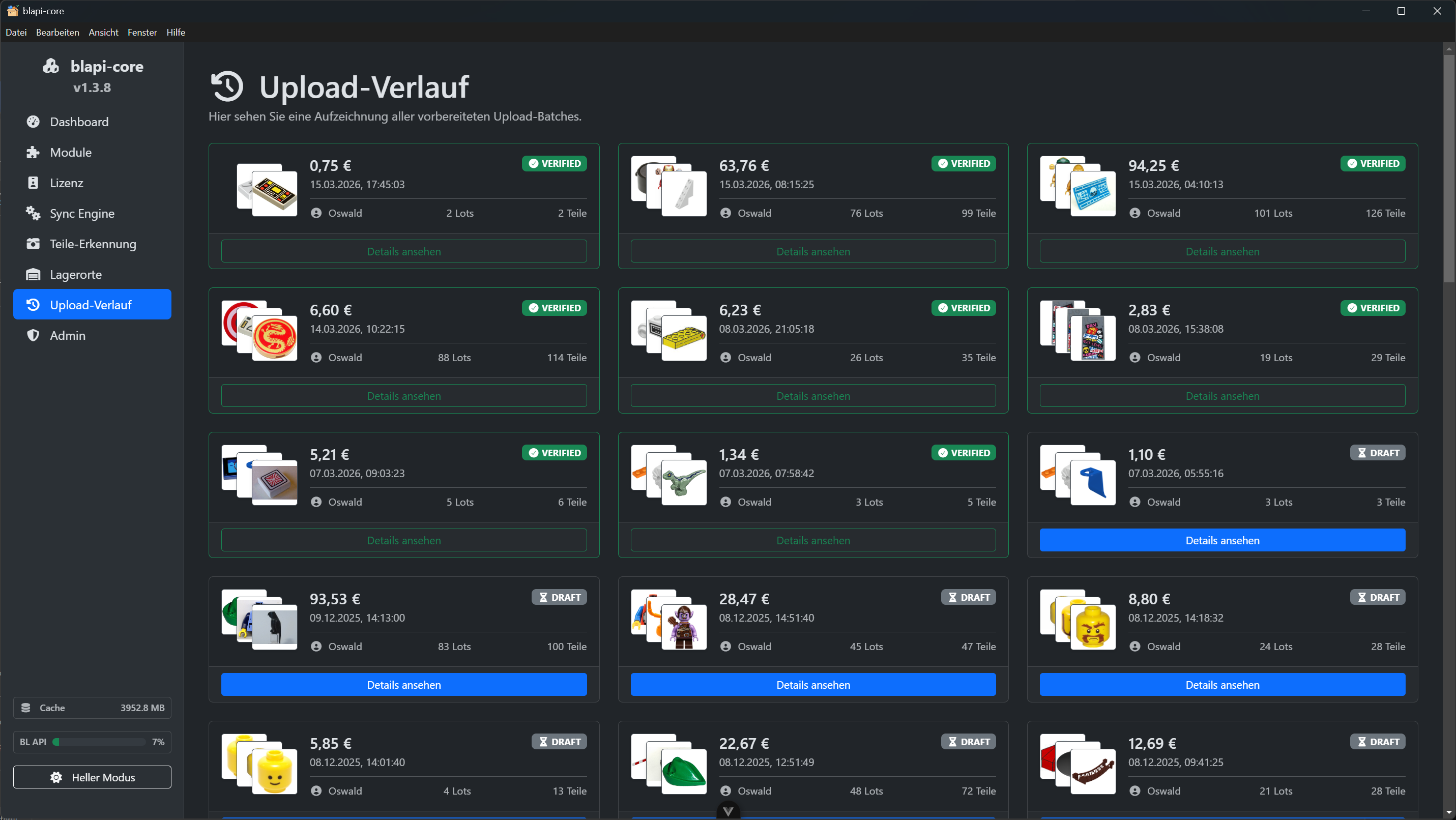 Upload-Verlauf mit verifiziertem Status